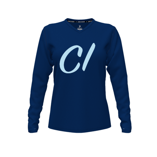 [FTLVCFNV-FYXS-LOGO3] Comfort T-Shirt (Female Youth XS, Navy, V Neck, Logo 3, Long Sleeve)