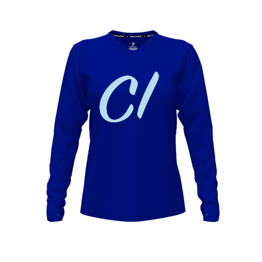[CUS-DFW-TEES-CMF-VNK-LSL-RYL-FYXS-LOGO3] Comfort T-Shirt (Female Youth XS, Royal, V Neck, Logo 3, Long Sleeve)