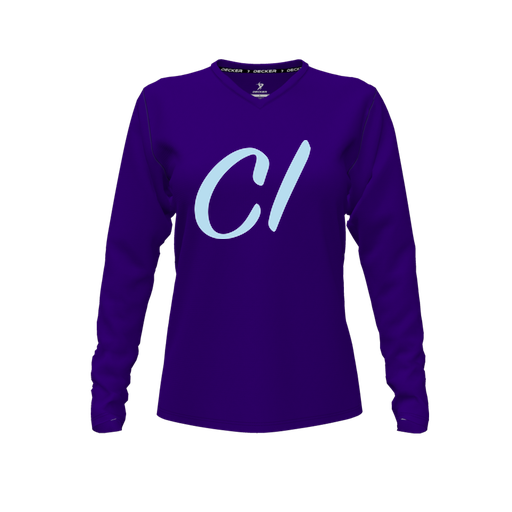 [CUS-DFW-TEES-CMF-VNK-LSL-PUR-FYXS-LOGO3] Comfort T-Shirt (Female Youth XS, Purple, V Neck, Logo 3, Long Sleeve)