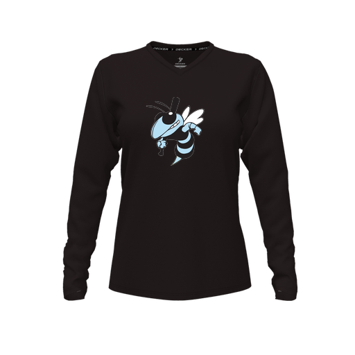 [CUS-DFW-TEES-PER-VNK-LSL-BLK-FYXS-LOGO1] Performance T-Shirt (Female Youth XS, Black, V Neck, Logo 1, Long Sleeve)