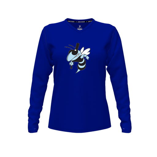 [CUS-DFW-TEES-PER-VNK-LSL-RYL-FYXS-LOGO1] Performance T-Shirt (Female Youth XS, Royal, V Neck, Logo 1, Long Sleeve)