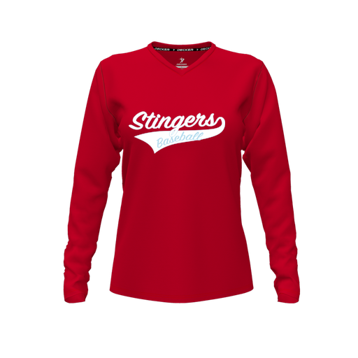 [CUS-DFW-TEES-PER-VNK-LSL-RED-FYXS-LOGO2] Performance T-Shirt (Female Youth XS, Red, V Neck, Logo 2, Long Sleeve)